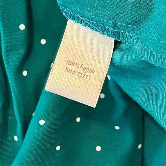 ✨EUC✨ LAUREN CONRAD LONG SLEEVE DARK TEAL BLOUSE WITH WHITE POLKA DOTS 🦚 - Picture 3 of 4